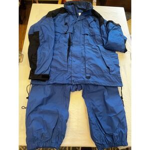 Penn Reels Authentic Fishing Gear Blue Nylon Waterproof Rain Suit Set Vintage